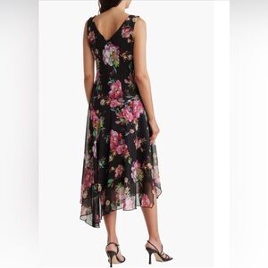 Connected Apparel - Floral Print Asymmetric Chiffon Dress